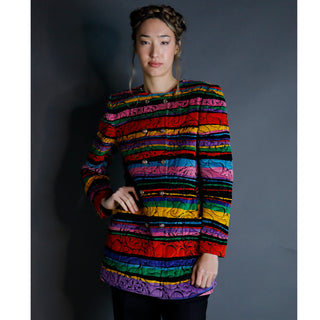 1990s Emanuel Ungaro Parallele Colorful Longline Quilted Floral Velvet Jacket