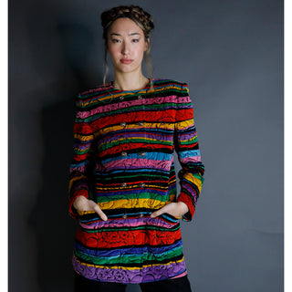 Longline 1990s Emanuel Ungaro Parallele Colorful Quilted Floral Velvet Jacket
