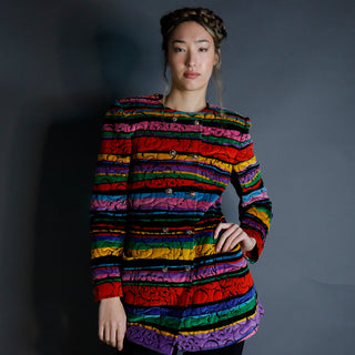 Vintage 1990s Emanuel Ungaro Parallele Colorful Quilted Floral Velvet Jacket