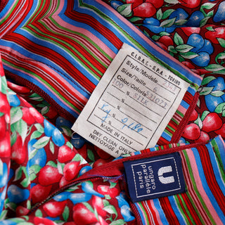 1980s Emanuel Ungaro Parallele Silk Dress in Blue & Red Fruit Print Italy