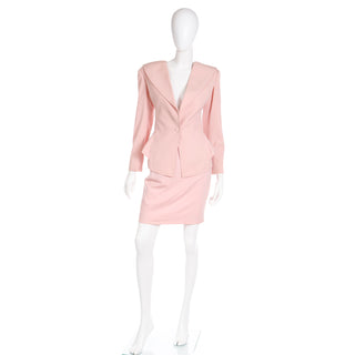 1980s Emanuel Ungaro Pink Cotton Peplum Jacket & Pencil Skirt Suit