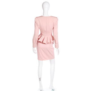 1980s Emanuel Ungaro Pink Peplum Jacket & Pencil Skirt Suit Ensemble