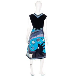 1960s Emilio Pucci Rare Signature Print Blue & Black Velvet Dress