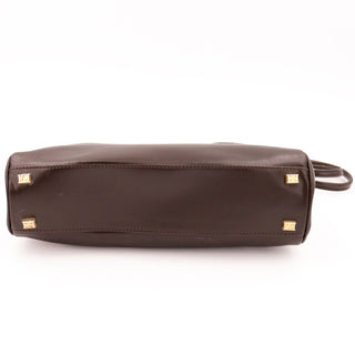 1990s Escada Bag Dark Brown Leather Top Handle Handbag w Branded hardware
