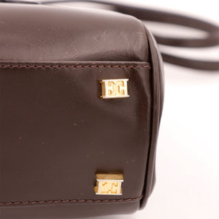 1990s Escada Bag Dark Brown Leather Top Handle Handbag w Double E logo