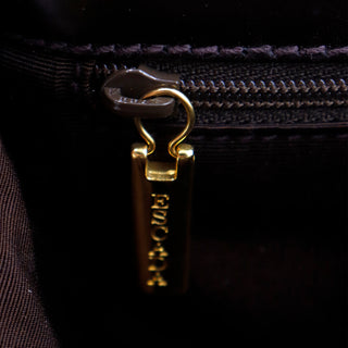 1990s Escada Bag Dark Brown Leather Top Handle Handbag w Gold Escada Logo 