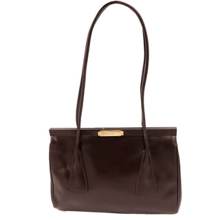 1990s Escada Bag Dark Brown Leather Top Handle Handbag Classic Bag