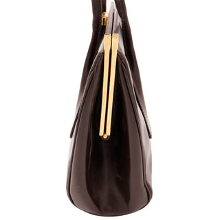 1990s Escada Bag Dark Brown Leather Top Handle Handbag Bag
