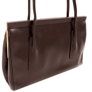 Vintage Late 1990s Escada Bag Dark Brown Leather Top Handle Handbag