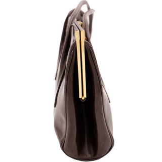 Late 1990s Escada Bag Dark Brown Leather Top Handle Handbag