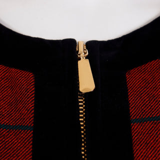 1980s Escada Margaretha Ley Red Plaid Wool Zip Front Vintage Jacket