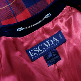 Vintage 1980s Escada Margaretha Ley Red Plaid Wool Zip Front Jacket Size M