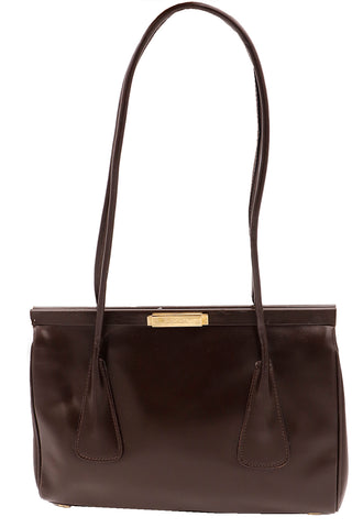 1990s Escada Bag Dark Brown Leather Top Handle Handbag