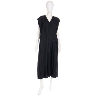 1980s Comme des Garcons Pleated Black Wool Dress