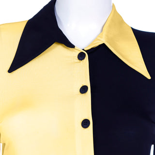 1990s Fendi by Karl Lagerfeld colorblock yellow and black collared polo shirt
