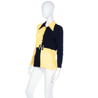 Vintage Fendi by Karl Lagerfeld colorblock yellow and black long sleeve polo shirt