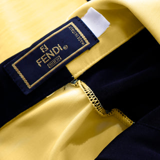 1990s Fendi Mare by Karl Lagerfeld colorblock yellow and black long sleeve polo shirt