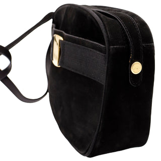1990s Salvatore Ferragamo Black Suede Shoulder Bag W Logo Buckle & Branded Hardware