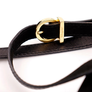 1990s Salvatore Ferragamo Black Suede Shoulder Bag W Gold Logo Buckle 
