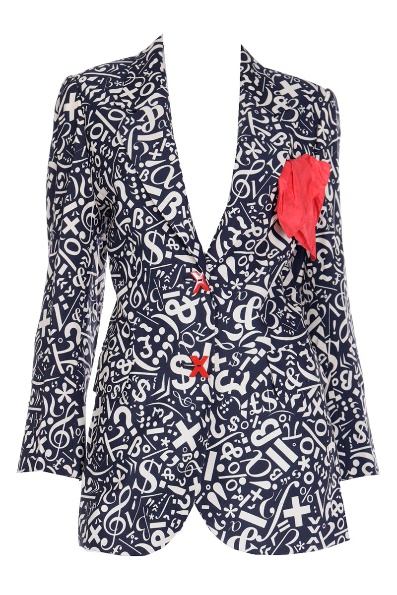 Franco Moschino Black & White Symbols & Numbers Jacket w Red XO Buttons ...