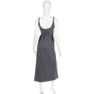 Geoffrey Beene Vintage Grey Wool Unique Day Dress with Belt