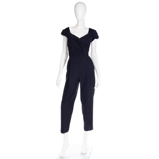 1990 Gianni Versace Couture Black Ruched Jumpsuit w Sweetheart Neckline