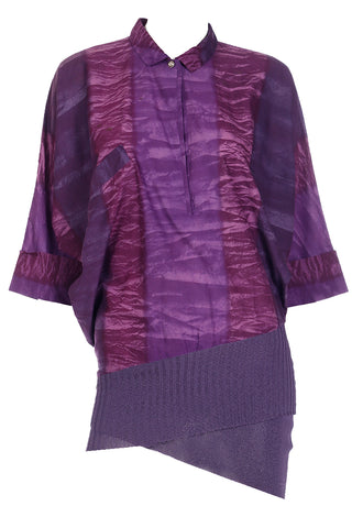 1980s Gianni Versace Purple Abstract Print Shirt Asymmetrical Top