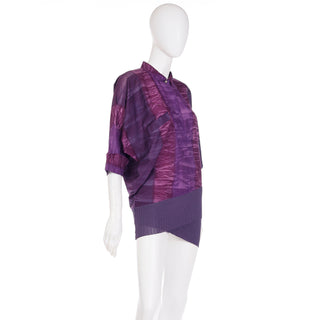 1980s Rare Gianni Versace Purple Abstract Print Asymmetrical Top
