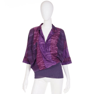 1980s Gianni Versace Purple Abstract Print Asymmetrical Top shirt