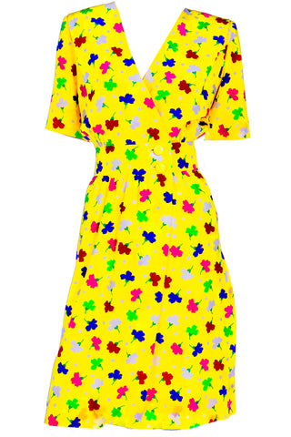 Givenchy Couture Vintage Yellow Silk Floral Dress