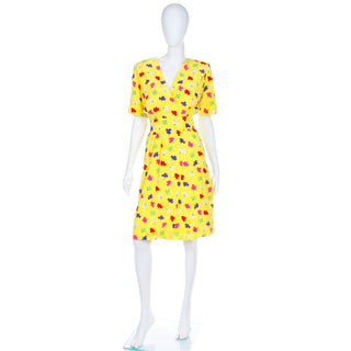 Givenchy 1980s Couture Vintage Yellow Silk Floral Dress