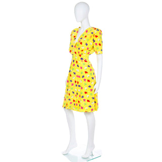 Givenchy Couture Vintage Yellow Silk Floral Dress 1980s