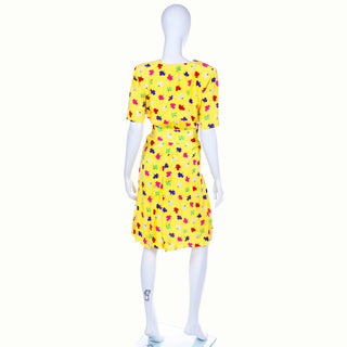 Givenchy Couture Vintage Yellow Silk Floral Dress 80s