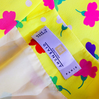 Givenchy Couture Vintage Yellow Silk Floral Dress made in France