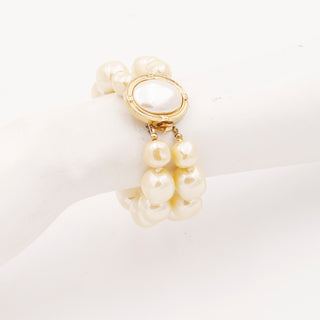 1980s Givenchy Gold Plate & Baroque Faux Pearl Double Strand Bracelet Paris