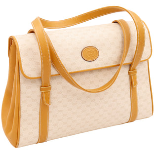 1980s Gucci Bag GG Canvas & Leather Handbag Satchel w Top Handles Guaranteed Authentic
