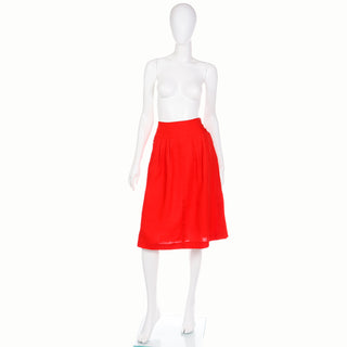 1980s Vintage G Gucci High Waist Red Linen High Waisted Skirt M