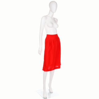 1980s Vintage G Gucci High Waist Red Linen High Waisted Skirt Medium