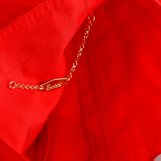 1980s Vintage G Gucci High Waist Red Linen High Waisted Skirt w gold chains
