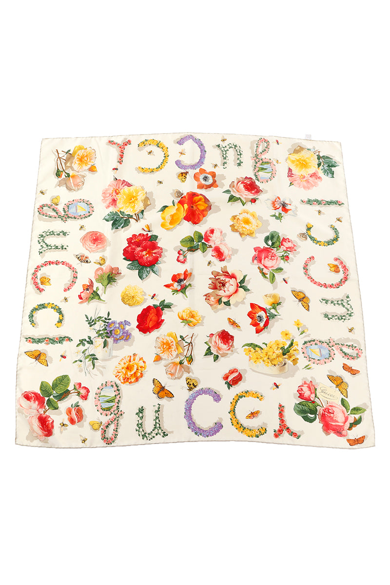 Gucci Silk Floral Print Scarf With Butterflies Bees and Insects – Modig