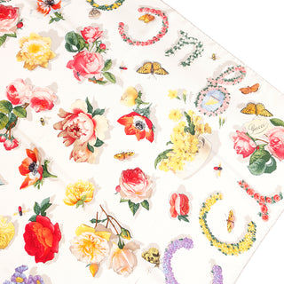 Gucci Colorful Silk Floral Scarf With Butterflies Bees and Insects with shadow effect