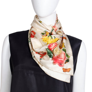 Unique Gucci Colorful Silk Floral Scarf With Butterflies Bees and Insects