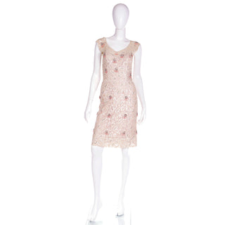 1950s Karen Stark for Harvey Berin Beaded Lace Dress w Glass Beads
