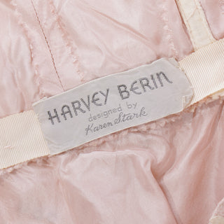 1950s Karen Stark for Harvey Berin Beaded Lace Dress Pink Satin w Cream Lace