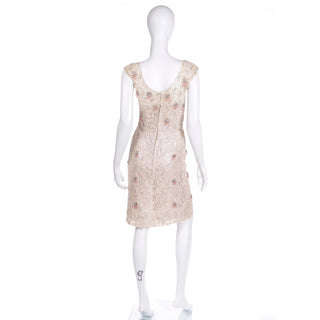 1950s Karen Stark for Harvey Berin Beaded Lace Dress Pink and cream