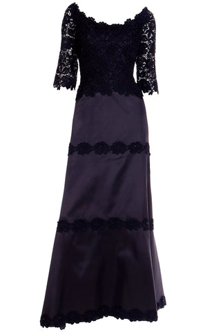 1990s Helen Morley Designer Dress Black Lace Evening Gown Bergdorf Goodman
