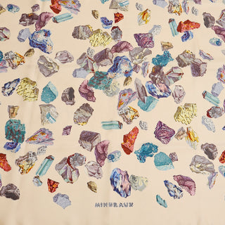 1984 Hermes "Minéraux" by Hugo Grygkar Silk Scarf w Colorful Gemstones Guaranteed Authentic