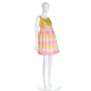 1995 Isaac Mizrahi Madras Plaid Yellow & Pink Shantug Silk Sleeveless Dress