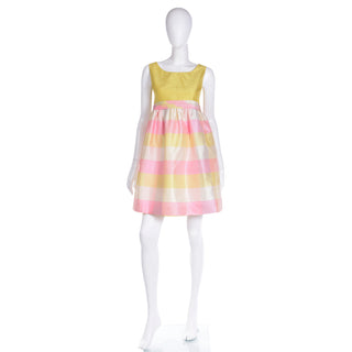 1995 Isaac Mizrahi Madras Plaid Yellow & Pink Shantug Silk Sleeveless Dress