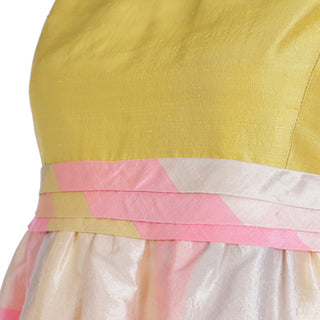 1995 Isaac Mizrahi Madras Plaid Yellow & Pink Shantug Silk Sleeveless Dress